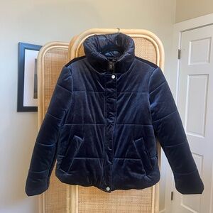 Aqua Blue Velour Puffer Jacket